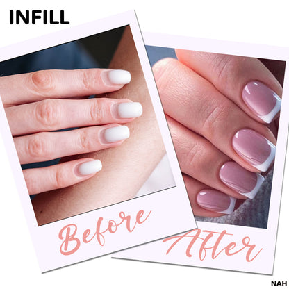 Acrylic Nail Service with infill before and after to show off results by small business in hastings east sussex